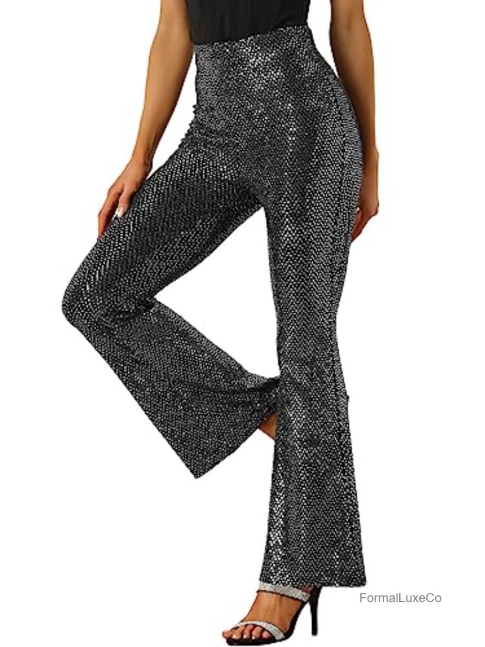 Sequin Flare Pants High Waist Bell Bottoms for Party Club Night Out